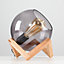 ValueLights Modern Smoked Effect Glass Globe Bedside Table Lamp on a Wooden Frame Base