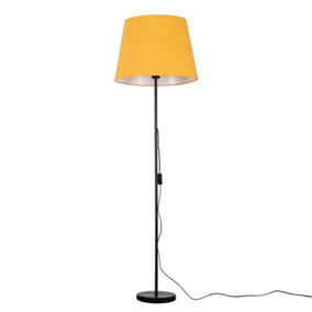 ValueLights Modern Standard Floor Lamp In Black Metal Finish with an Extra Large Mustard Tapered Light Shade