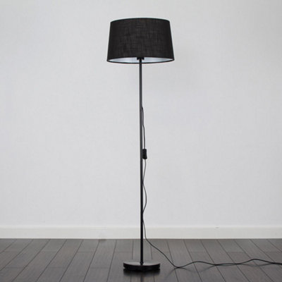 ValueLights Modern Standard Floor Lamp In Black Metal Finish With Black Shade