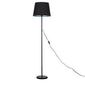 ValueLights Modern Standard Floor Lamp In Black Metal Finish With Large Black Tapered Light Shade