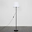 ValueLights Modern Standard Floor Lamp In Black Metal Finish With Large White Tapered Light Shade