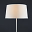 ValueLights Modern Standard Floor Lamp In Brushed Chrome Metal Finish With White Faux Linen Tapered Shade