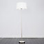 ValueLights Modern Standard Floor Lamp In Brushed Chrome Metal Finish With White Faux Linen Tapered Shade
