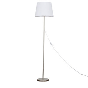 ValueLights Modern Standard Floor Lamp In Brushed Chrome Metal Finish With White Tapered Shade