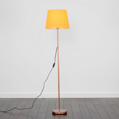ValueLights Modern Standard Floor Lamp In Copper Metal Finish With Mustard Tapered Shade