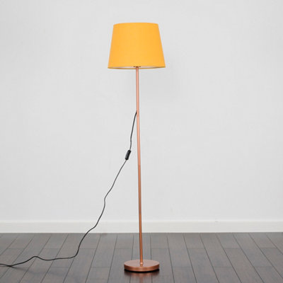 ValueLights Modern Standard Floor Lamp In Copper Metal Finish With Mustard Tapered Shade