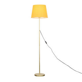ValueLights Modern Standard Floor Lamp In Gold Metal Finish With Mustard Tapered Shade