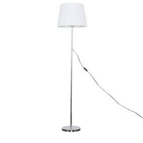 ValueLights Modern Standard Floor Lamp In Polished Chrome Metal Finish With White Tapered Light Shade