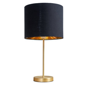 ValueLights Modern Standard Table Lamp In Gold Metal Finish With Black/Gold Drum Shade