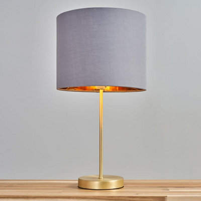 ValueLights Modern Standard Table Lamp In Gold Metal Finish With Grey
