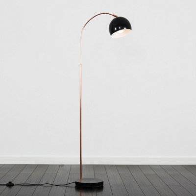 ValueLights Modern Style Copper Black Curved Stem Floor Lamp With Black Dome Shade