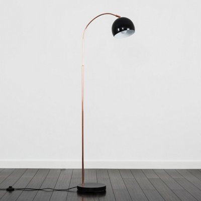 ValueLights Modern Style Copper Black Curved Stem Floor Lamp With Black Dome Shade