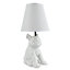 ValueLights Modern White Ceramic French Bull Dog Table Lamp With White Polycotton Light Shade