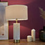 ValueLights Modern White Marble And Brass Cylinder Table Lamp With White Drum Shade