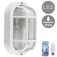 ValueLights Modern White Outdoor Garden Security Bulkhead Wall Light - IP44 Rated - Complete with 1 x 4w LED Bulb