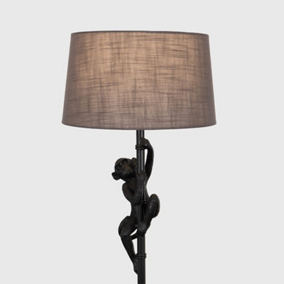ValueLights Monkey Animal Quirky Modern Black Floor Lamp With Grey Shade