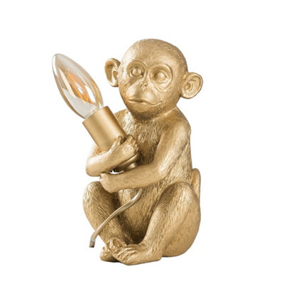 ValueLights Monkey Animal Quirky Modern Metallic Gold Painted Table Lamp