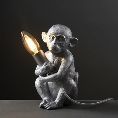 ValueLights Monkey Animal Quirky Modern Silver Painted Table Lamp