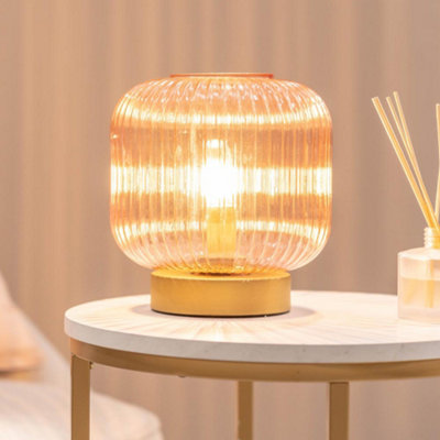Cordless Rechargeable Mushroom Table Lamp – Brass Base & Pink Glass Shade, Dimmable 4W LED – Vintage Desk Light For Bedroom, Living Room, Office