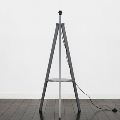 ValueLights Morrigan Grey Wood Tripod Floor Lamp Base with Shelf