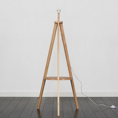 ValueLights Morrigan Natural Wood Tripod Floor Lamp Base with Shelf