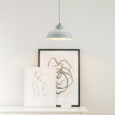 ValueLights Morris Grey Metal Hanging Pendant Ceiling Light Fitting for Living Room Kitchen