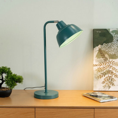 ValueLights Morris Teal Metal Stem Table Lamp with Angled Dome Shade for Living Room Bedroom office - LED Bulb Included