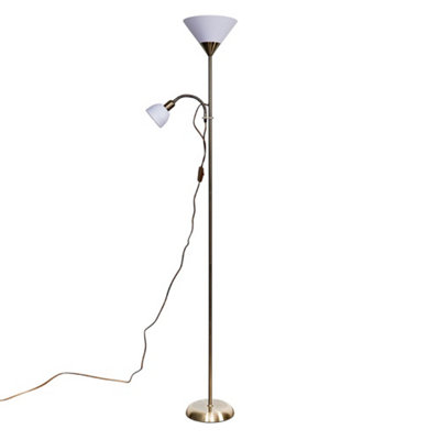 ValueLights Mozz Antique Brass 2 Way Mother Father Parent and Child Uplighter and Spotlight Floor Lamp