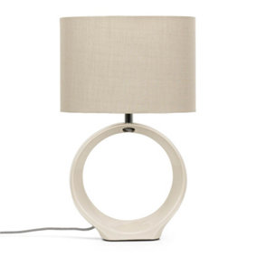 ValueLights Natural Hoop Ceramic Bedside Table Lamp with a Fabric Lampshade Living Room Light - Bulb Included