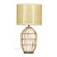 ValueLights Natural Rattan Cylinder Table Lamp With Cream Woven Rattan Wicker Shade