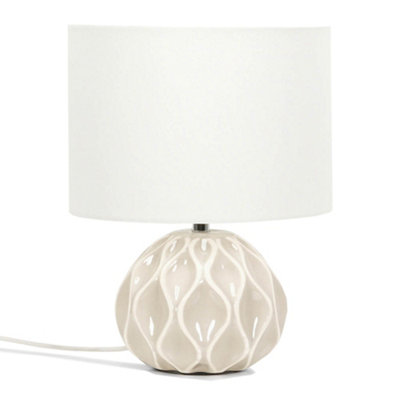 ValueLights Natural Textured Ceramic Table Lamp with a Cream Fabric Lampshade Bedside Light - Bulb Included