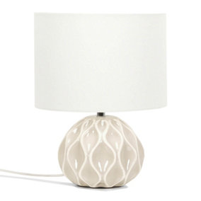 ValueLights Natural Textured Ceramic Table Lamp with a Cream Fabric Lampshade Bedside Light - Bulb Included