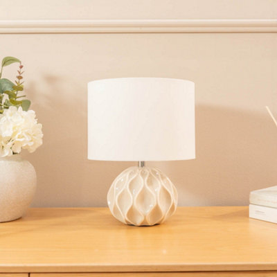 ValueLights Natural Textured Ceramic Table Lamp with a Cream Fabric Lampshade Bedside Light
