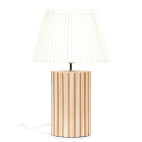 ValueLights Natural Wood Bedside Table Lamp with a White Pleated Lampshade - Bulb Included