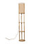 ValueLights Natural Wooden 3 Tier Floor Lamp with Bamboo Shade and Storage Shelves