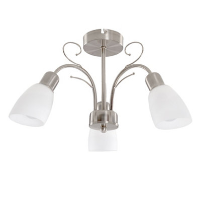 ValueLights Newlyn 3 Way Silver Chrome Ceiling Light Fitting with White Frosted Glass Shades - LED Golfball Bulbs 3000K Warm White