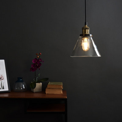 ValueLights Norton Black and Gold Ceiling Pendant and Clear Glass Drop Down Light Shade Fitting