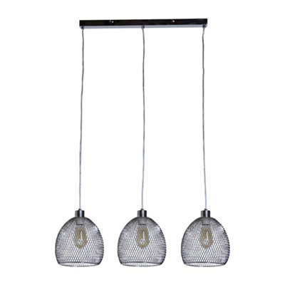 ValueLights Novo 3 Way Brushed Chrome Over Table Ceiling Light Fitting with Suspended Mesh Lightshades