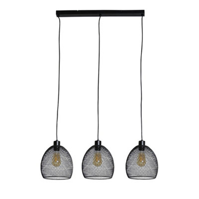 ValueLights Novo 3 Way Matt Black Over Table Ceiling Light Fitting with Suspended Mesh Lightshades