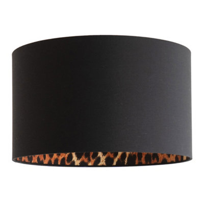 ValueLights Oasis Black Fabric with Leopard Print Inner Drum Ceiling Large Lamp Shade