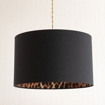 ValueLights Oasis Black Fabric with Leopard Print Inner Drum Ceiling Large Lamp Shade