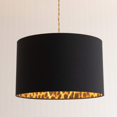 ValueLights Oasis Black Fabric with Leopard Print Inner Drum Ceiling Large Lamp Shade