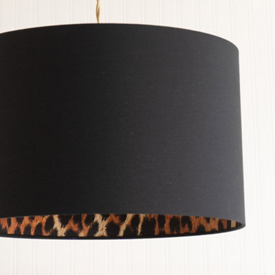 ValueLights Oasis Black Fabric with Leopard Print Inner Drum Ceiling Large Lamp Shade