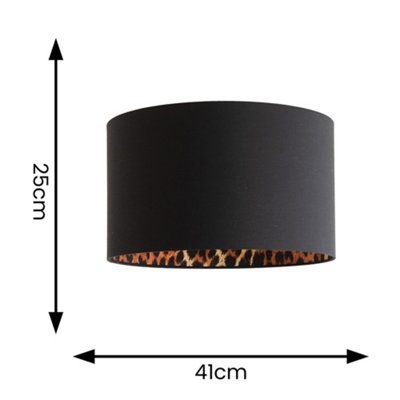 ValueLights Oasis Black Fabric with Leopard Print Inner Drum Ceiling Large Lamp Shade
