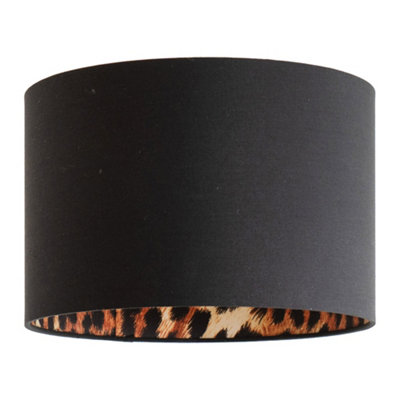 ValueLights Oasis Black Fabric with Leopard Print Inner Drum Ceiling Small Lamp Shade