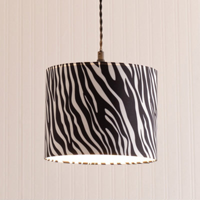 ValueLights Oasis Zebra Print Fabric with Metallic Chrome Inner Drum Ceiling Lamp Shade