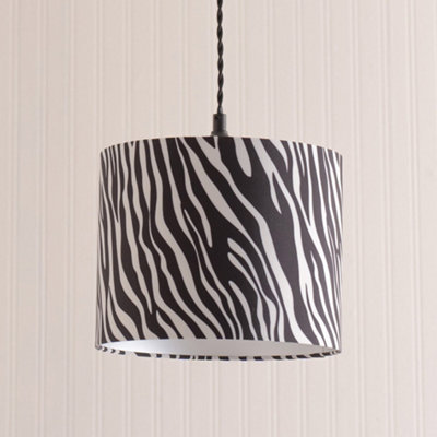 ValueLights Oasis Zebra Print Fabric with Metallic Chrome Inner Drum Ceiling Lamp Shade