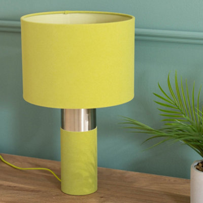 ValueLights Olive Green Velvet and Silver Chrome Bedside Table Lamp with a Drum Lampshade - Bulb Included