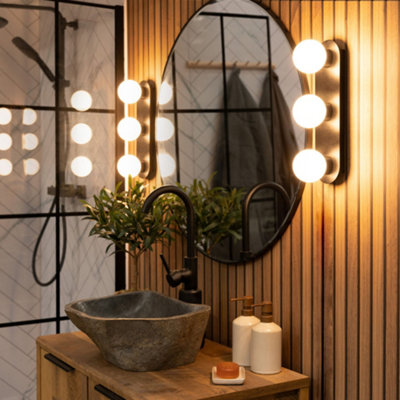 ValueLights Orbital Black 3 Way Opal Glass IP44 Bathroom Ceiling Light with Cool LED Bulbs