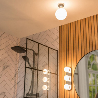 ValueLights Orbital Brushed Chrome Opal Glass Globe IP44 Rated Bathroom Flush Ceiling Light